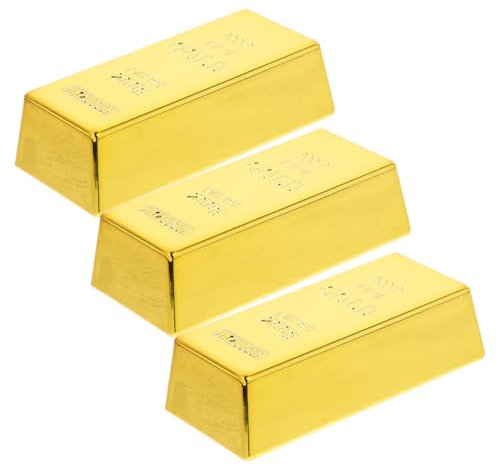 VALICLUD 3 Stück Replik Goldbarren Gefälschte Goldene Ziegelbarren Kunststoff Goldbarren Dekorative Requisite Film Bühne Piratenparty Neuheit Geschenke