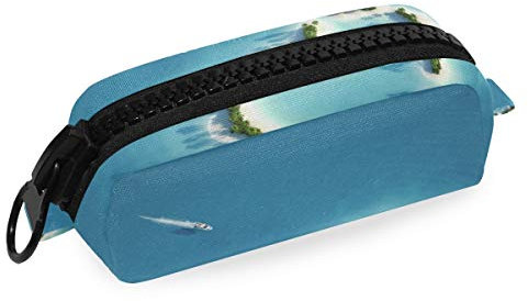MONTOJ Federmäppchen mit großem Fassungsvermögen, Motiv: Yacht auf dem Weg zu einer herzförmigen Insel für Make-up-Pinsel, Organizer, Tasche aus Segeltuch