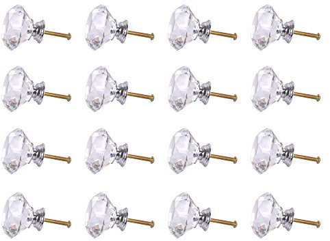 JOYFULBID 16X 40MM Clear Crystal Glass Door Knobs Diamond Drawer Cabinet Furniture Kitchen