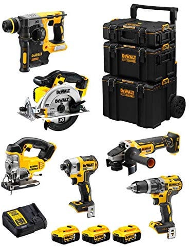DeWALT Kit DWK600 (DCD796 + DCH273 + DCG405 + DCF887 + DCS331 + DCS391 + 3 Batteries de 5,0 Ah + Chargeur + Caddy 3en1)