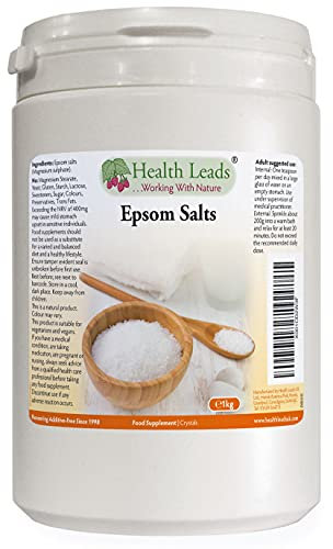 Pure, Food Grade Epsom Salts, Magnesium Sulphate, Vegan, Non-GMO, Widely Used to Help Relax Aching and Tired Muscles After Sports and Exercise, Resealable Container, Easy to Use (1kg)