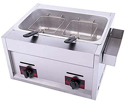 Wgwioo Friggitrice A Gas da Banco Professionale, Friggitrice Professionale, Friggitrice Professionale A Doppio Cestello in Acciaio Inossidabile, per Uso Commerciale E Domestico