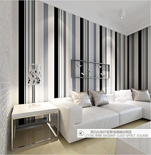 Yoshotech Modern Black and White Grey Vertical Stripes Wallpaper Tv Room Living Room Paper Wall Decor Simple Striped Wall Paper 10M*0.53M
