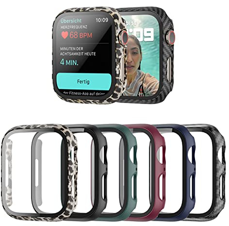Haojavo Schutzhülle Kompatibel mit Apple Watch Series 8 Series7 41MM, 6 Stück Hülle 2 in 1 Gehäuse Hart Schutz und HD Gehärtetes Displayschutz Zubehör für iWatch 41 MM