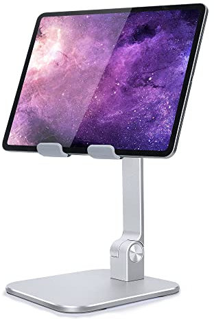 Elitehood Soporte de aluminio para iPad, soporte ajustable para escritorio, base de tableta de escritorio para iPad Pro 12.9 11, Air Mini 4, 5 y más tabletas de 4 a 13.5 pulgadas, color plateado