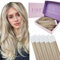 Fshine Tape Extensions Echthaar 50g 35cm Aschblond Highlight mit Bleichblond Haarverlängerung Echthaar Unsichtbare Haar Tape Extensions 20 Stücke Gerade Haar in der Farbe 18P613
