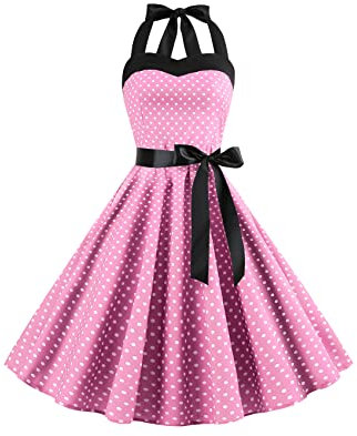 YMING Donne 1950 Polka DOT Party Dress Vintage Tea Dress Retro Rockabilly Cocktail Swing Prom Dress Rosa XL