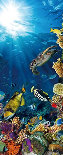 A.Monamour Türtapete Selbstklebend Türfolie Türposter 3D Unterwasser Landschaft Buntes Fisch Korallen Riff Im Tiefblauen Ozean Vinyl Folie Türdeko Tapete Wandbild Türaufkleber Türtattoo 85x200cm