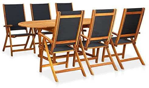 Gecheer 7-TLG. Faltbares Garten-Essgruppe mit 6 Stühle Akazienholz | Gartenm?Bel 1 Ausziehtisch und 6 Klappstuhl | Gartentisch Gartenstuhl Gartengarnitur Sitzgruppe Klappbar