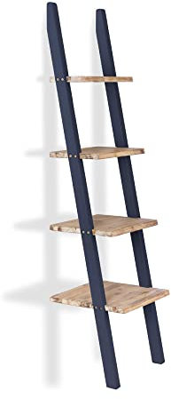 Statement Furniture Florence Wooden Shelf. Lean-up Shelving in Navy Blue. Solid Wood Ladder Shelves