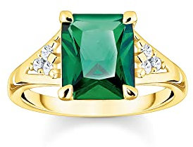 THOMAS SABO Damen Ring grüner Stein Gold 925 Sterlingsilber, 750 Gelbgold Vergoldung TR2362-971-6