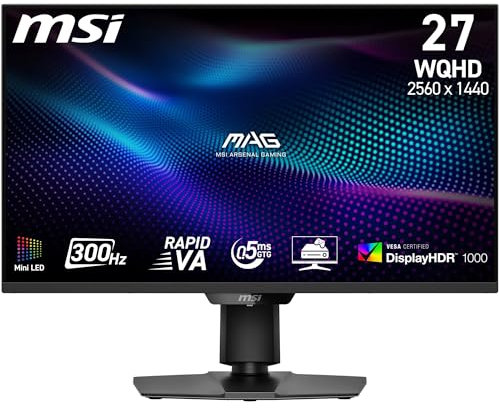 MSI MAG 274QPF X30MV 27 Gaming Monitor - WQHD 2560x1440, Rapid VA, 300Hz, 0.5ms, DisplayHDR 1000, Mini-LED, HDMI 2.1, DP 1.4a - Regolabile in Altezza e Inclinazione, Nero