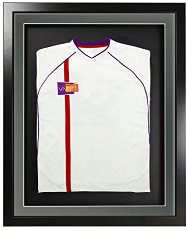 Vivarti DIY Infant 3D Mounted Sports Display Frame - Football, Rugby, Band T-Shirt Shadow Box - 40 x 50cm - Black Frame, Silver Mount, Black Backing Card