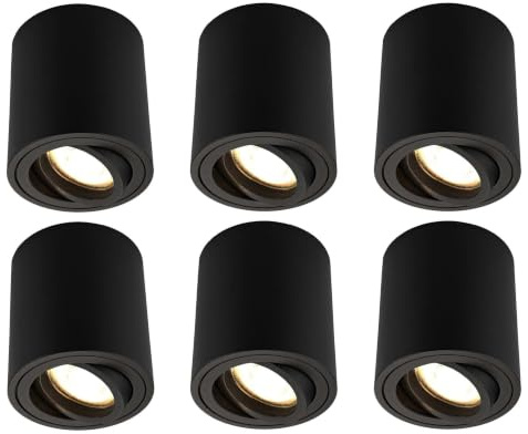 Ledvion 6er Set LED Aufbauspot Schwarz Rund 3W Warmweiss dimmbar | mit Leuchtmittel geliefert; fuer Decke Flur Kueche und Wohnraum