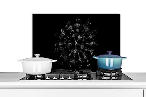 KitchenYeah© Spritzschutz Küchenrückwand Küche Deko Aluminium Platte Wandschutz Herd Spritzschutz WandverkleidungBlumen - Schwarz und weiß - 60x40 cm