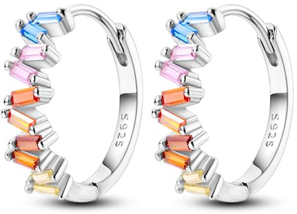 Parmuz Creolen aus 925er-Sterlingsilber für Damen Schmetterling | 14 Karat vergoldete, rosa-blaue Zirkonia-Kreuz-Ohrringe (mittelgroß, hypoallergen) mit Anhänger Schmuckgeschenk für Sie