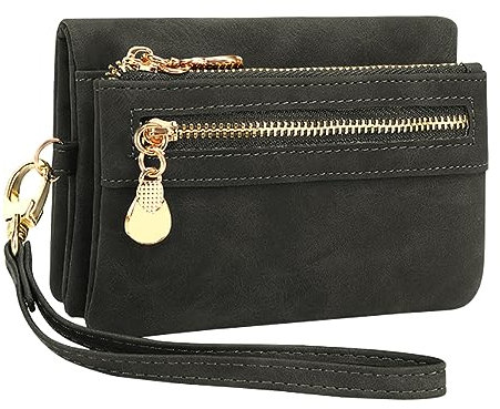 REETEE Portefeuille Femme Petit Porte Monnaie Femmes en Cuir PU Court Porte Feuilles pour Femme avec 10 Porte-Cartes, Portefeuilles Femme avec Zippé Pochette à Monnaie et Bracelet Amovible (Noir)