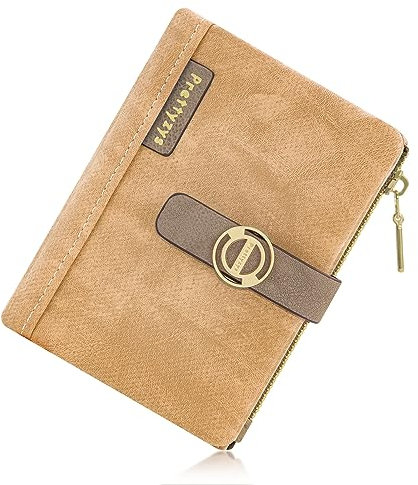 REETEE Portefeuille Femme PU Cuir Porte Monnaie Femme Petit Format Courte Porte Feuilles pour Femmes Porte-chéquiers Porte-Cartes 7 Emplacements pour Cartes et Zippé Pochette à Monnaie (Abricots)