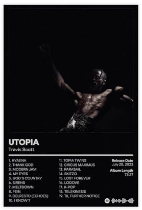 BSapp Travis Scott 'Utopia' Album Cover Poster 4 Leinwand Poster Wandkunst Dekor Druck Bild Gemälde für Wohnzimmer Schlafzimmer Dekoration 30 x 45 cm