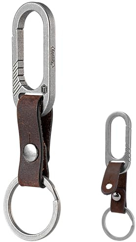 KeyUnity KM02 Clip Ceinture en Titane Mousqueton Porte-clés en Cuir avec Porte-clés Amovible en Acier Inoxydable