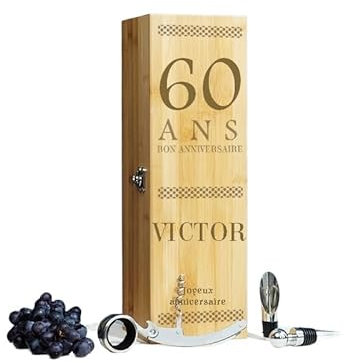 CADEAUX.COM - Coffret Sommelier et Vin pour Homme de 60 ans - Message Personnalisable - Coffret Personnalisé vendu seul - Cadeau Anniversaire - Cadeau Homme