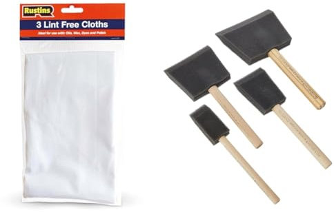 Rustins Lint Free Cloths - 3 x 300mm square & Poly Foam Brushes - Professional Grade Paint Applicators for Smooth Finishes