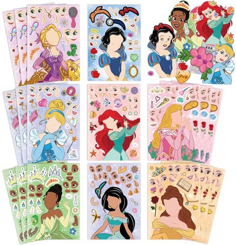 24 Blätter Funny Make a Face and Dress Me Up Stickers für Mädchen, Princess Aufkleber DIY Gesichts Aufkleber, Machen Sie Ihre eigenen Mix and Match Aufkleber für Kinder Festliche Partygeschenke