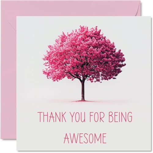 Stuff4 Dankeskarten – Thank You For Being Awesome Colorful Pink Tree – Dankeskarten für Ihn, Herren, Damen, herzliche Wertschätzungskarte, 145 mm x 145 mm, Dankeskarten für Geschenke