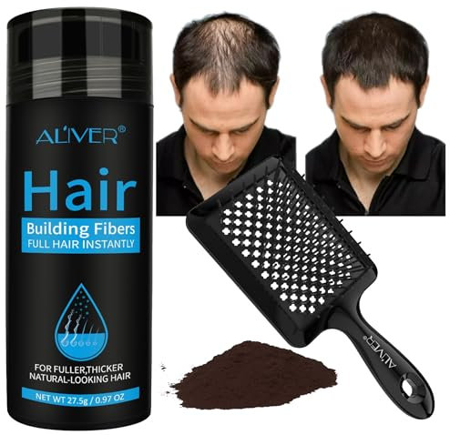 Fibras Capilares CASTAÑO OSCURO + REGALO Cepillo de Masaje. Fibras Capilares Profesionales para Volumen y Espesor. Solución Instantánea para Pérdida de Cabello.