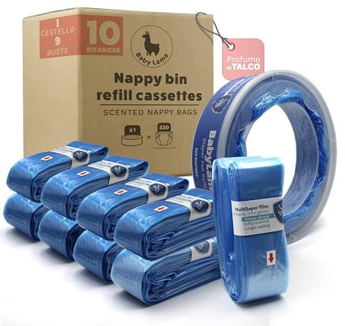 10 Refill Nappy Bags and Cassette Compatibles with Angelcare Nappy Bin Refill Cassettes (ROUND CASSETTES). Compatible with Angel Care Nappy Bin Bags Refill. (9 Bags and 1 Cassette)