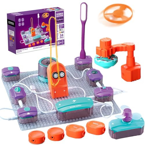 Set di circuiti elettronici con 34 blocchi di circuiti, 71 esperimenti per imparare l'elettricità,kit per l'esplorazione dell'elettronica fai da te, Giocattoli educativi STEM per bambini età 3+