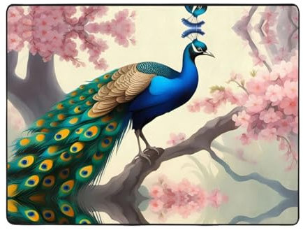 YYHHAOFA Orientalischer Pfau auf Blumenbaum-Muster, hochwertiger Teppich, Wohnzimmer-Fußmatten, Läufer, rutschfest, 160 x 121,9 cm