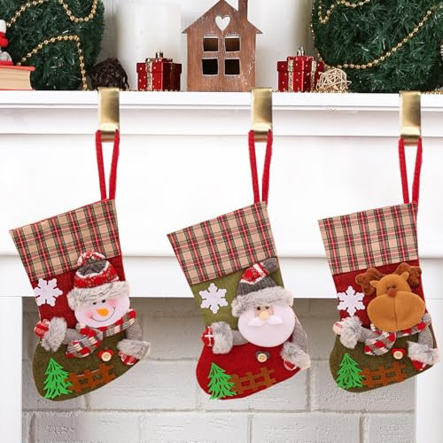 3 Piezas Calcetines Navidad Chimenea, Calcetín Navideño, Calcetín Navidad Nombre, Calcetín Navidad Personalizado, Para Colgar Accesorios de Decoración del árbol de Navidad (16 x 19 x 23 cm)