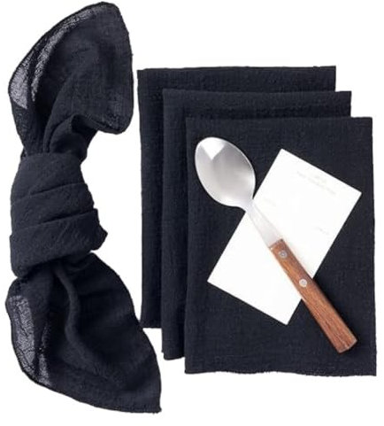 Wambere 12 Stück 42cm x 42cm Stoffservietten,Servietten aus Baumwolle und Leinen,Wiederverwendbare Geschirrtuch Küchentuch Cloth Napkins Tischdekoration für Hochzeit Party Abendessen,Schwarz
