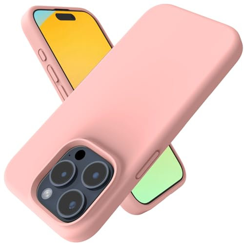 Andwing For iPhone 15 Pro Max Case - Liquid Silicone Soft Case, Shockproof, Anti-Fingerprint, Anti-Slip, Pink