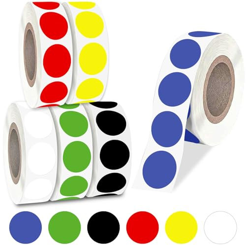 Klebepunkte Bunt, 6000 Stück 19 mm Punkte Aufkleber zur Farbcodierung, Markierungspunkte, Etiketten Selbstklebend, 1000 Stücke/Rolle(6 Rollen)