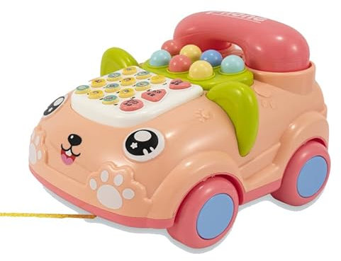FLEX TOY PHONE CAR, CHILDREN CAR, BABY TELEPHONE (Pink). A gift for Christmas for girls 3 4 5 6. A toddler car with nursery rhymes. Musical car with phone. Preschool phone car. Educational toy.