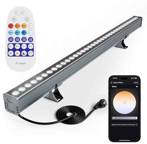 Yotivki Faretto LED da Esterno 72W, Barra LED 2700-6500K Temperatura del colore regolabile con Telecomando e APP Wifi, Intelligente Dimmerabile 1-100% Faro LED, IP65 Impermeabile Proiettore per Parete