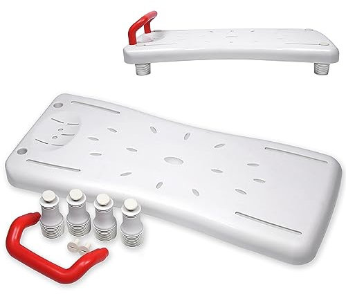 SUBTLETY Planche de bain 70 x 31 cm pour baignoire 41 à 63 cm - Réglable - Avec planche d'assise en polypropylène et poignée de sécurité rouge - Charge maximale : 150 kg - Pour adultes et personnes