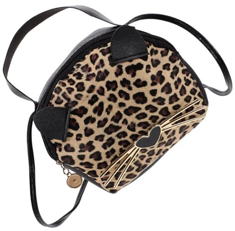 SOIMISS Runde Kleine Tasche Aus Pu Für Mädchen Lässige Umhängetasche Mit Leopardenmuster Cartoon-katzenohren-design Platz Für Handy Schlüssel Geldbörse Und Kosmetika Für Alltag Reisen Und