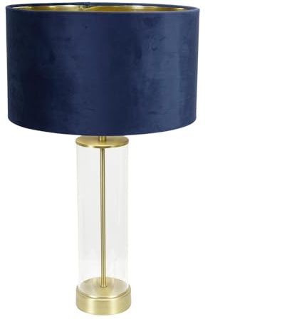 ValueLights | Balan Matt Gold and Clear Tube Table Lamp with Navy Velvet & Gold Inner Shade | Table Lamps, Home Décor & Improvement Essential