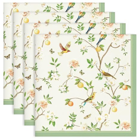 Arquiel Servietten Grüner Vogel 4er-Set, Stoffservietten 100% Baumwolle Dekoratives Weiches Wiederverwendbare Esstisch Servietten für Hochzeiten Küche Haushalt Frühling/Sommer(45×45cm)