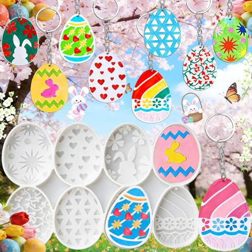 Liekadijiae 16 Stück Osterei Silikon, Ostern Schlüsselanhänger Silikonformen, Schlüsselanhänger-Form Kieselgel Weiß, Ostern Schlüsselanhänger Formen Aus, für Handgemachte Seife Und Kunstharzhandwerk
