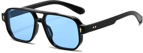 CIKJUK Gafas de sol para hombre y mujer, estilo retro, estilo aviador, rectangular, protección UV400, negro/azul