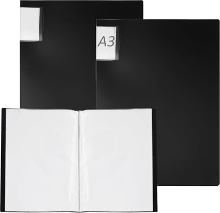 FUNSUEI 3 cartelline A3 con buste in plastica, colore nero, 30 tasche | per Opere d'Arte, Pittura, Relazione