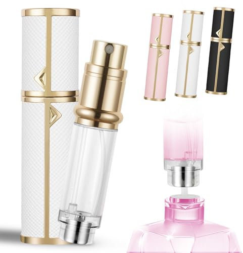LOPHE Perfume Travel Bottle, 5ML Luxurious Perfume Atomiser Refillable, Leather Perfume Spray Bottle, Easy to Refill Perfume Atomiser for Women Men, B (White)