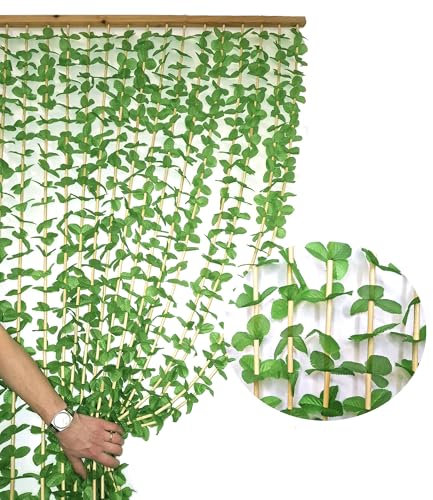 Tenda Antimosche Bamboo Naturale con Foglie Antirumore, Moschiera a Pannello per Porta Finestra Telaio in Legno per Interno Esterno, Verde - 100x220 cm