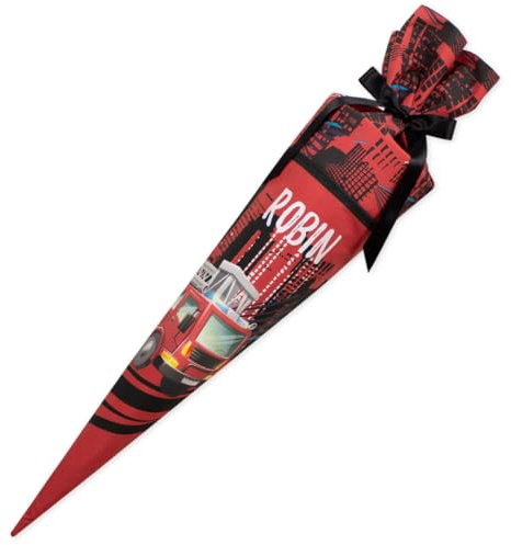 Dein Lieblingsteil Schultüte aus Baumwolle individualisierbar mit Wunschname personalisierbar mit Schultütenkissen Jungs (Feuerwehr 112, 70 cm)
