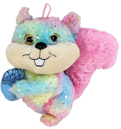 BEMIRO Eichhörnchen Kuscheltier bunt – 25 cm – Mit Stoff-Nuss & Glitzeraugen – Sterne-Motive – Aus recyceltem Material (Pink)