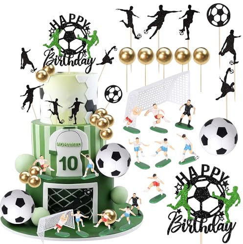 22 Pack Soccer Cake Toppers Realistic Microcosm Football Player Competition Cupcake Toppers Round Mini Ball Cake Picks for Football Theme Baby Shower Kids Birthday Party Cake Decorations Supplies